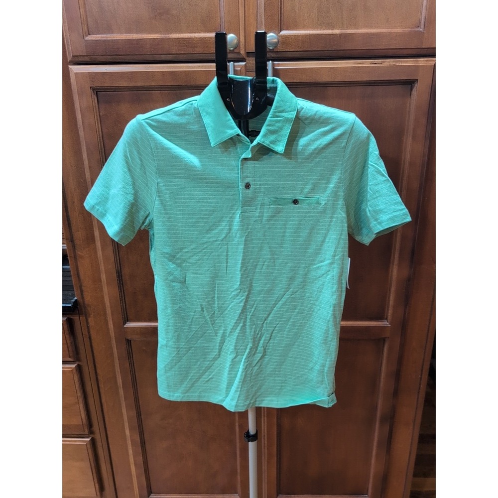 NWT Structure Slim Fit‎ Golf Polo Mens Short Sleeve Stripe Green White Sz Small